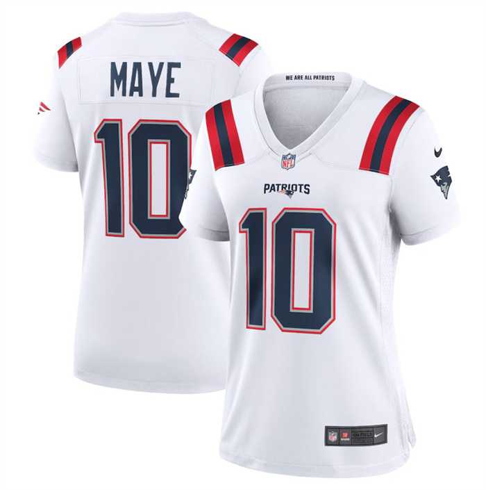 Womens New England Patriots #10 Drake Maye 2024 Draft White Football Stitched Jersey Dzhi->women nfl jersey->Women Jersey